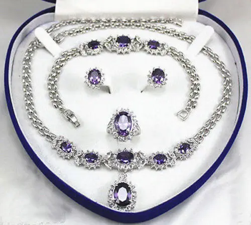 

Free shippingwomen's jewelry Purple gem 18KGP Earring Bracelet Necklace Ring set (A0503)