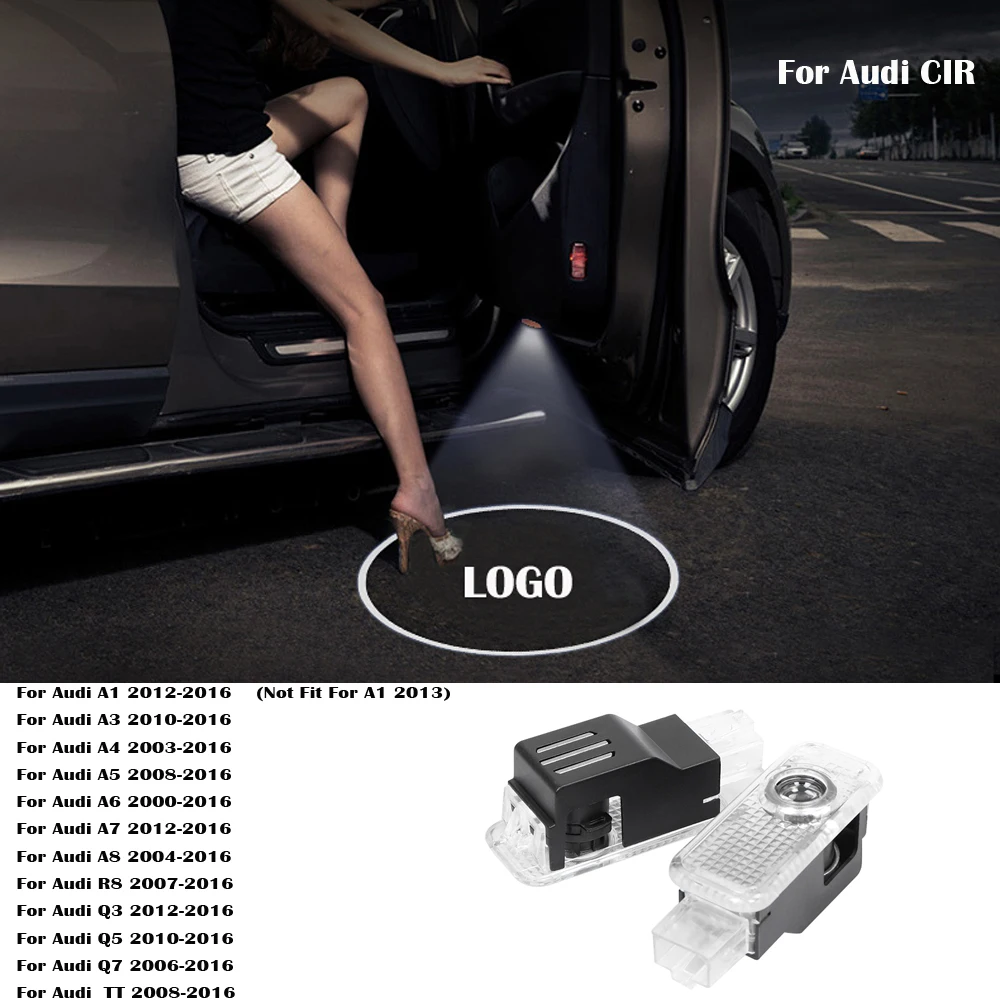 

2pcs LED Courtesy Light Car Door Logo Light For AUDI A6 C6 C7 A7 A3 A4 B5 B6 B7 B8 A5 C5 A8 Q3 Q5 Q7 A1 100 V8 8V 8L 8P TT R8