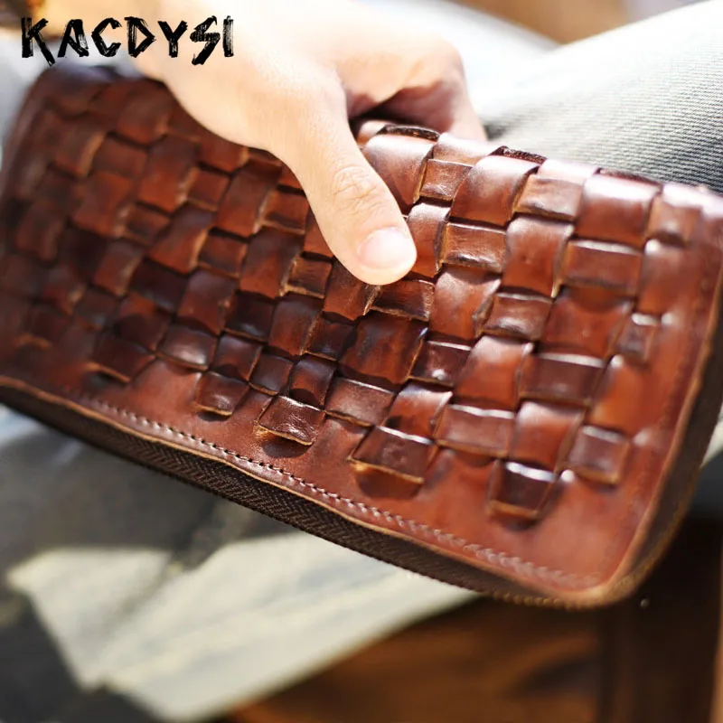 

Vintage Famous Brand Weaving Men Wallet Zipper Hipster Youth Man Day Clutches High Quality Fashion Male Purse Wallet Card Holder