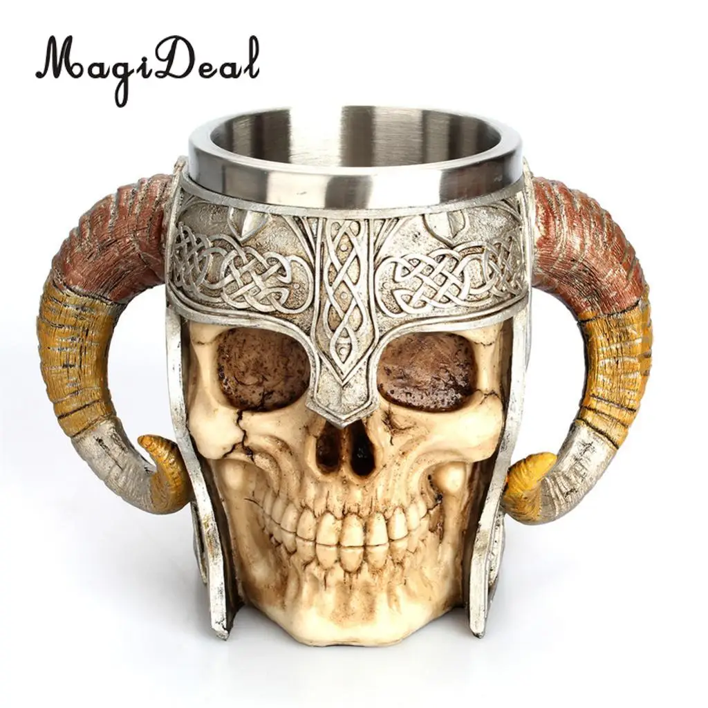 NEW 3D Stainless Steel Resin Skull Mugs Beer Coffee Cups,Home Decor,Viking Warrior Party Gift for Man,18oz/550ml