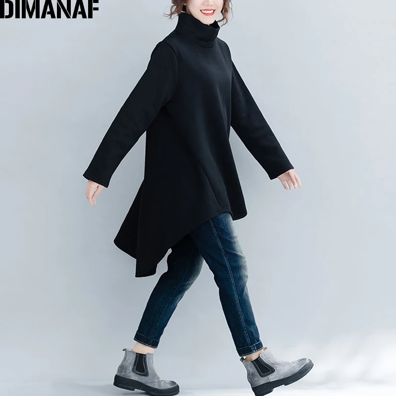 DIMANAF Plus Size Women Pullover Winter Warm Hoodies Sweatshirts Cotton Knitted Thicken Top Female