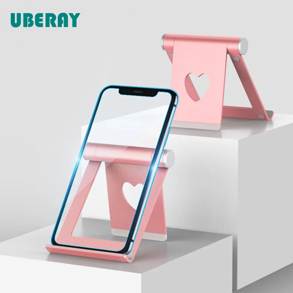 

UBERAY Universal Love Heart Hole Phone Holder For Phone Luxury Pad Holder for Xiaomi Folded Desk Tablet Stand Mobile Holder