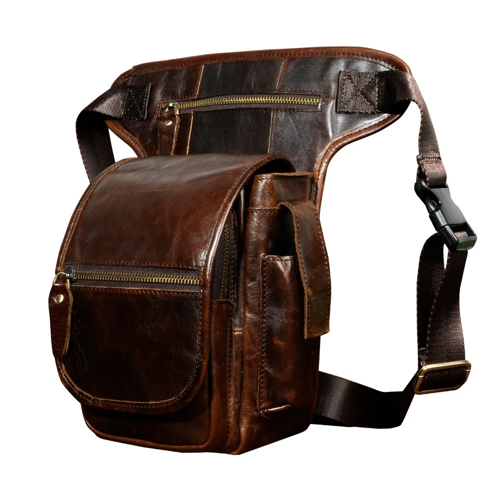 

New Crazy Horse Real Leather Design men vintage Cool Small Belt Messenger Bag Waist Pack Drop Leg Bag 8" Pad Pouch 3110