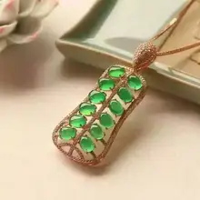 Природный зеленый халцедон кулон S925 Серебряный натуральный драгоценный камень кулон Цепочки и ожерелья Ультрамодное длинное вентилятор для женщин Нарядная, для девочек ювелирные изделия