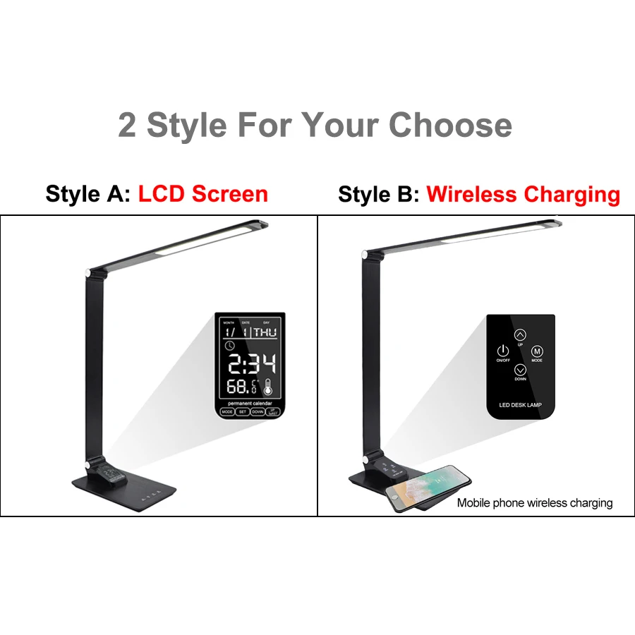  LED Desk Lamp Foldable Dimmable Touch Table Lamp with Calendar Time Alarm Clock Reading Table Light - 32984771257