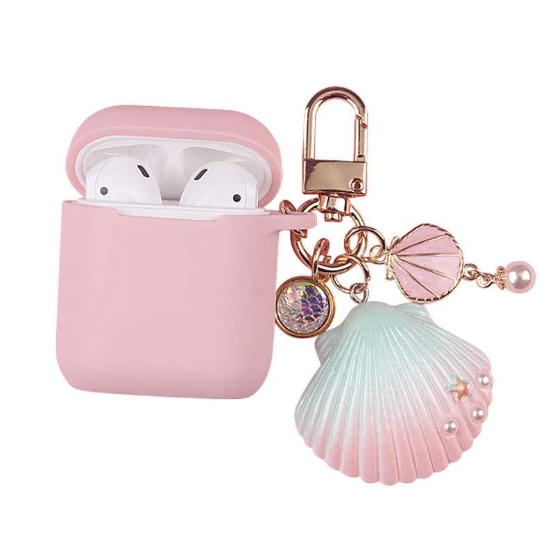 Cute colorful Seashell Silicone Case for Apple Airpods Case 1 2 Case Protective Cover Bag Bluetooth Earphone Case Box Keychain