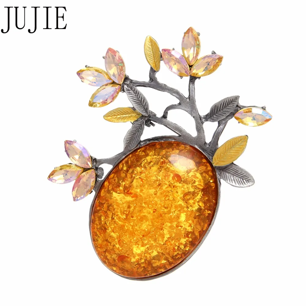 

JUJIE Vintage Resin Flower Brooches For Women 2019 Unique Design Plant Brooch Pin Dress Suit Jewelry Dropshipping