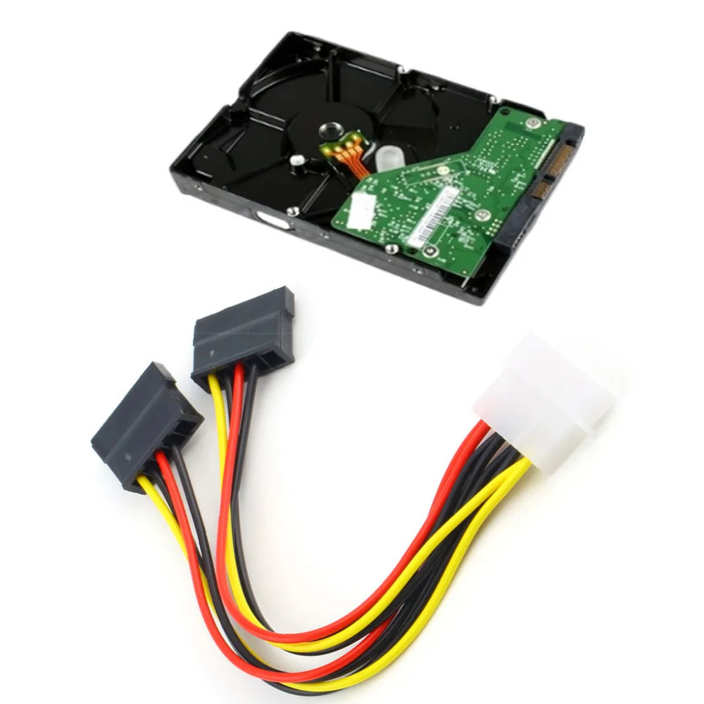 

4 Pin IDE Molex to 2 of 15 Pin Serial ATA SATA HDD Power Adapter Cable New Y Splitter Dual Hard Drive Cable