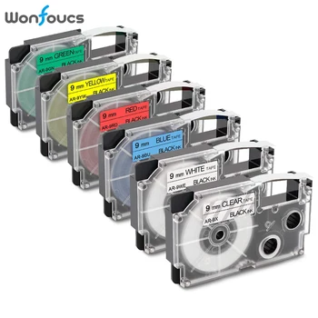 

6 Pack Compatible for Casio 9mm Label Tape XR-9X/XR-9WE/XR-9YW/XR-9BU/XR-9GN/XR-9RD Work for Casio KL-100 KL-120 Label Maker