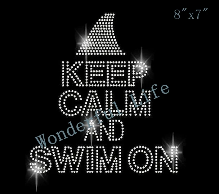 YX Factory HOTFIX RHINESTONES HEAT TRANSFER keep calm and swim on words | Дом и сад