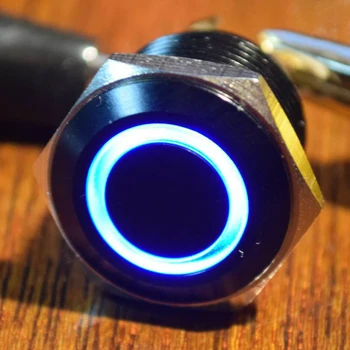

5 pieces 16mm 12V Blue Ring LED Momentary NO Anodized Aluminum Metal Car Electric Switch