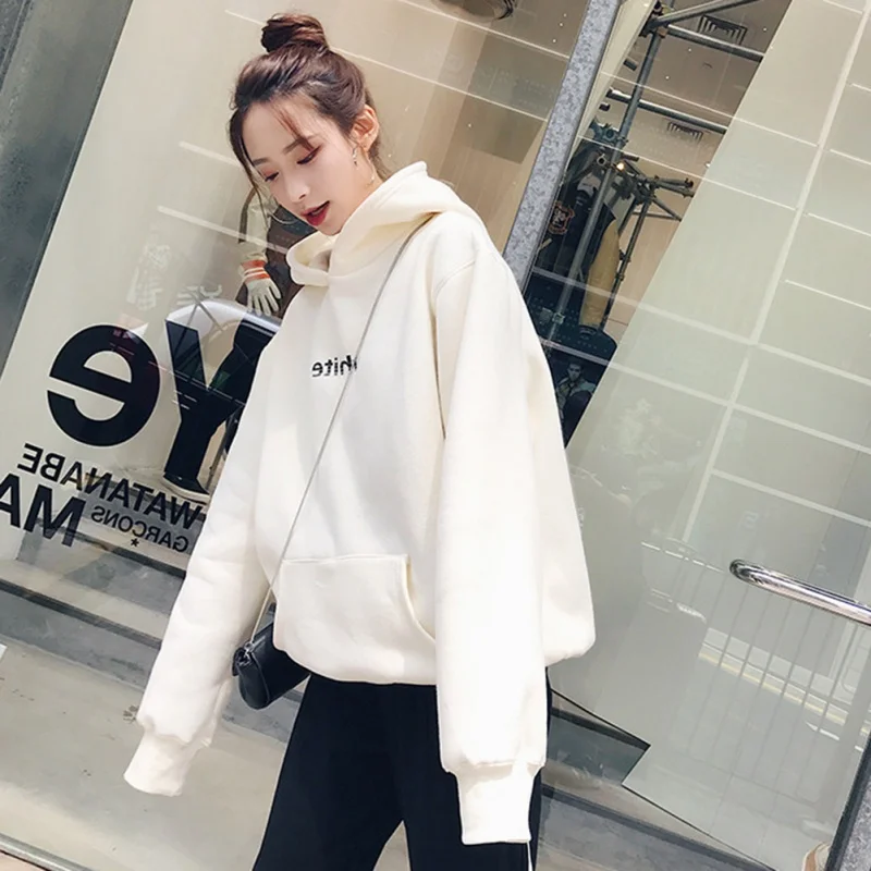 

2018 New Autunm Loose Letter Printed Hooded College Wind Simple Long Sleeve Female Sweatshirts Casual Couple Pullovers Harajuku