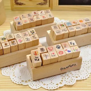 

12pcs Kawaii Pattern Mini Wood Seal DIY Diary Hand Account Writing Drawing Love Letter Paper Envelopes Stationary Girl Gifts