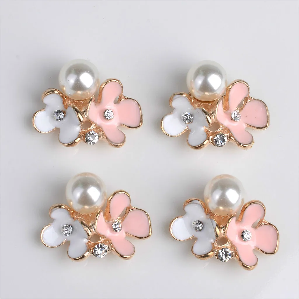 10X Pearl Flowers Buttons Flatback Embellishment for Wedding Bouquet Making Card Dress Decor DIY Headband Hair Bow Accessories
