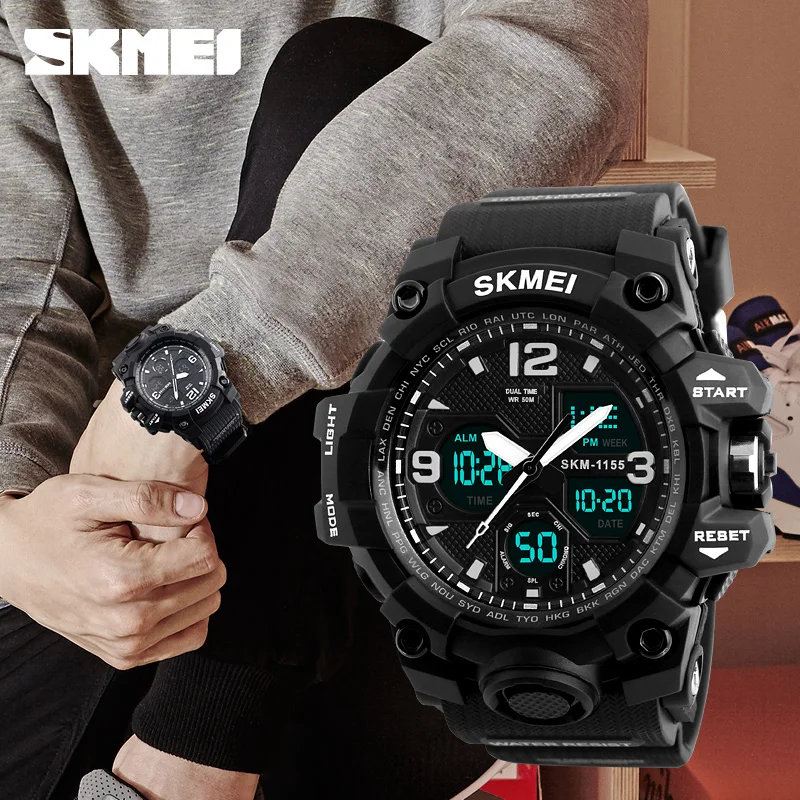 Лучший бренд класса люкс SKMEI Мужские Цифровые светодиодный часы в стиле милитари Мужские Аналоговые кварцевые цифровые часы для спорта на открытом воздухе Relogio Masculino