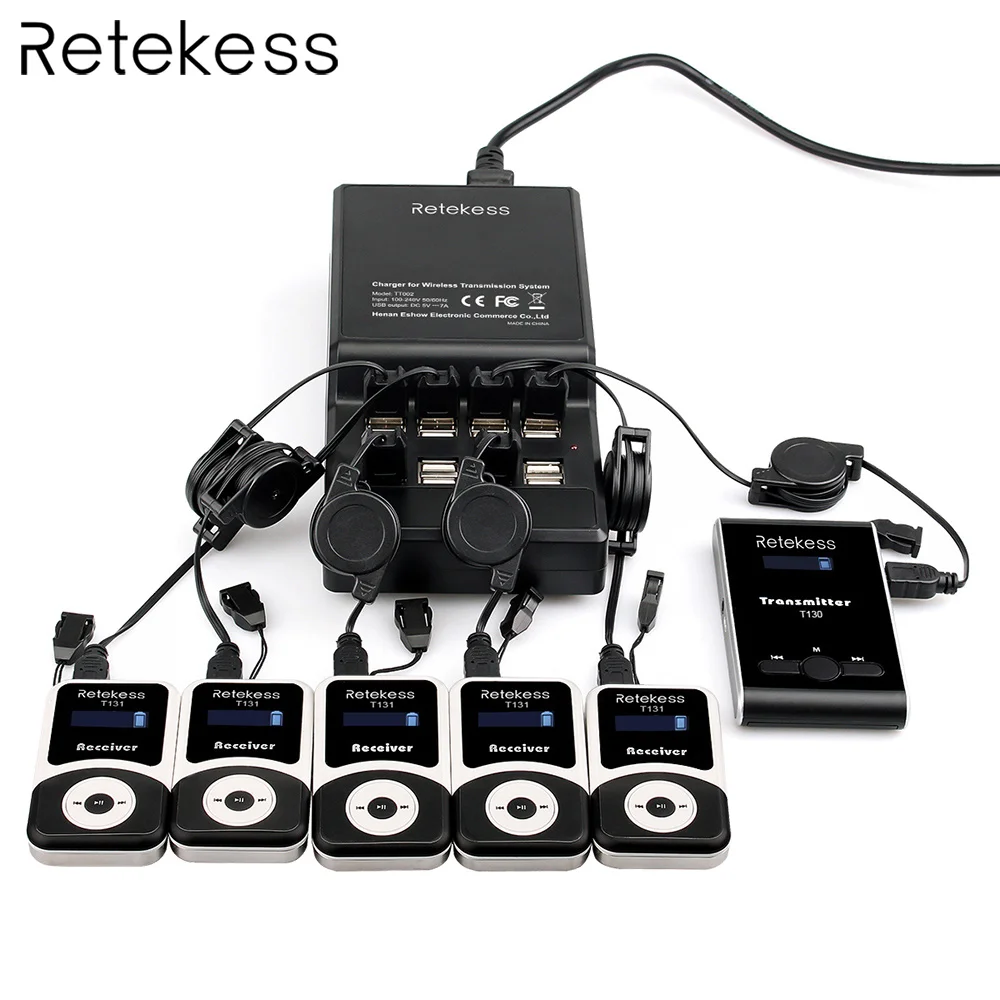 

Wireless Tour Guide System 1 Charging Base+ 1 Transmitter+5 Receiver T131 for Tour Guiding Simultaneous Interpretation Meeting