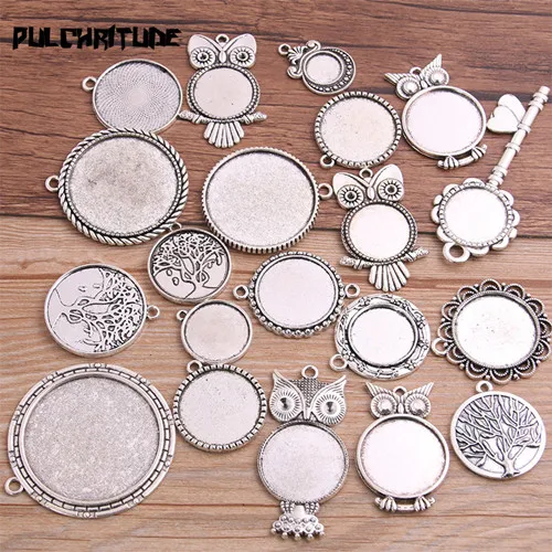round PULCHRITUDE 30 г Случайный античный серебряный Пирсинг Смешанный Размер 5-200 стиль кабошон основа Установка Подвески 1B - Цвет: round