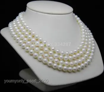 

Cultured 7-8mm AAA+ White pearls necklaces 72"