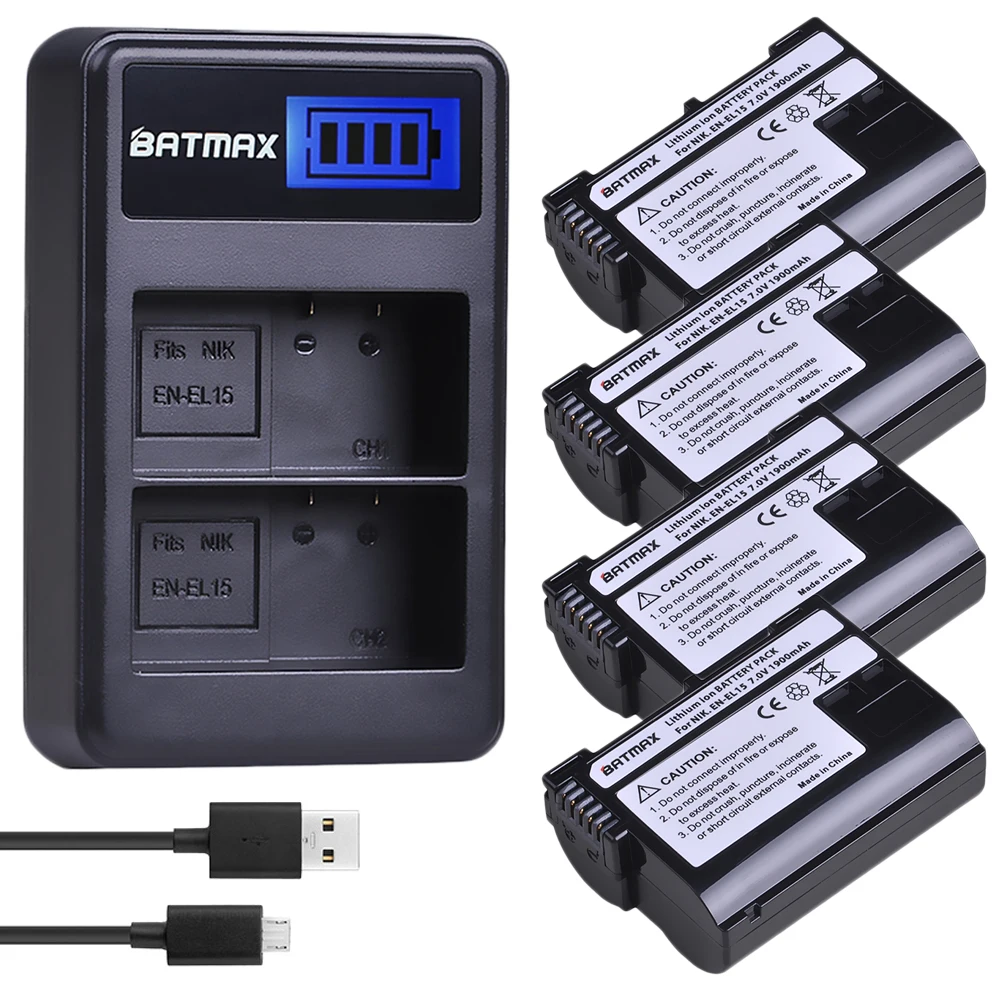4PCS EN-EL15 EN EL15 ENEL15 Camera Battery+LCD USB Dual Charger for Nikon D600 D610 D600E D800 D800E D810 D7000 D7100 Z6 Z7 | Электроника