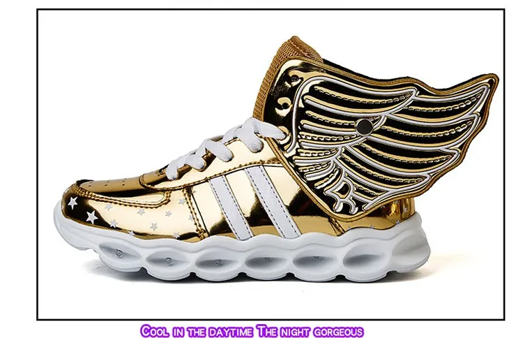 Meninas de Carregamento Crianças Sapatos Luminosa Meninos Usb Esporte Casuais Asa Brilhantes Tênis Luz Led 41 Mamãe e Bebê