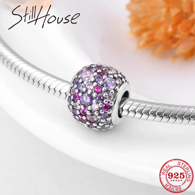 

2018 fashion luxury 925 Sterling Silver Purple pink CZ beads Fit Original Pandora Charm Bracelet Jewelry making