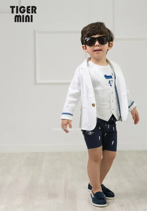 Весенний Детский костюм Блейзер для мальчиков Модный Тренч в английском стиле весенняя куртка - Цвет: White