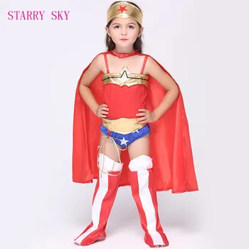 

Halloween Children Superman Costumes Kids Party Performance Cosplay Halloween Jumpsuits Cloak Clothing Sets Cool Gift for Girls