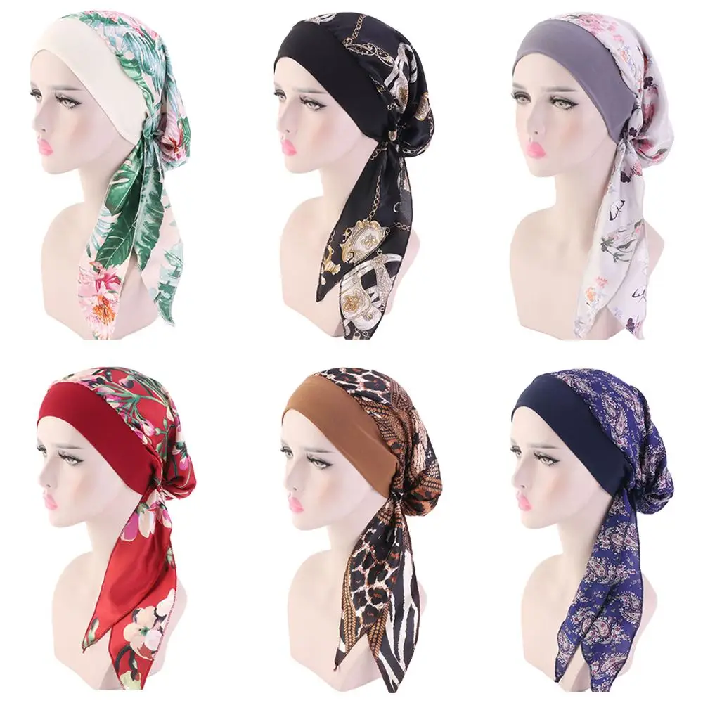 Хиджаб для мусульманок шапки Бандана с принтом тюрбан головные уборы при химиотерапии Длинные повязки для волос головной убор исламский платок выпадение волос шляпа Арабская Мода