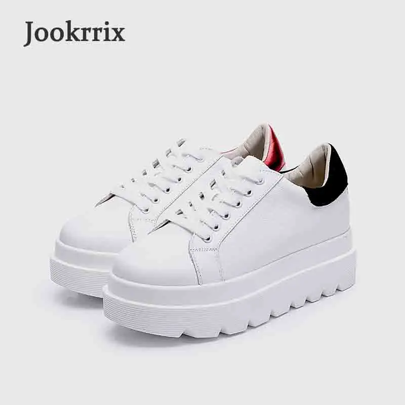 

Jookrrix 2018 New Spring Fashion Brand Real Leather Lady Leisure White Shoe Women Casual Sneaker Girl Shoe Breathable Soft Black