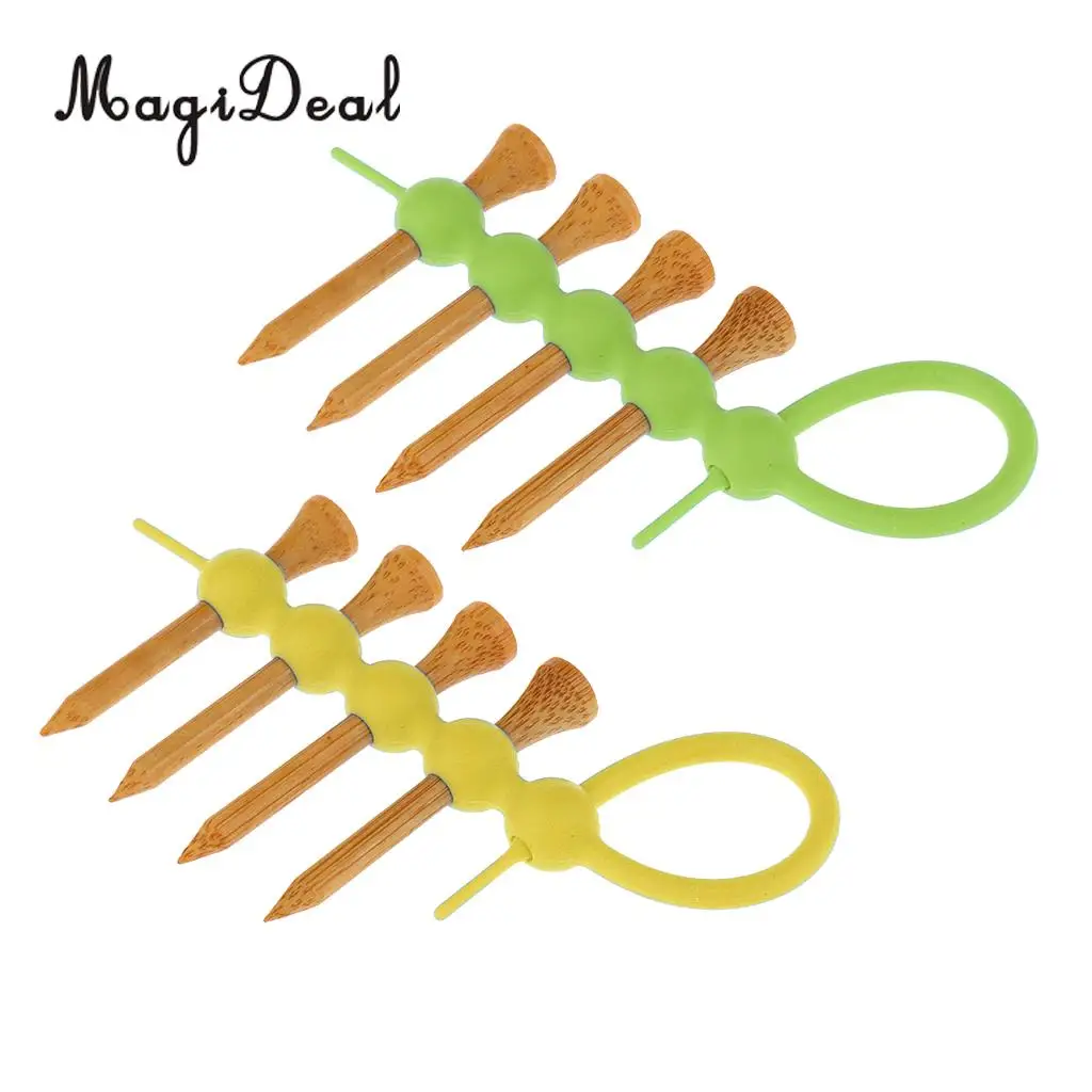 MagiDeal 2 Pieces Portable Mini Golf Tee Holder + 8 Pieces 55mm Wood