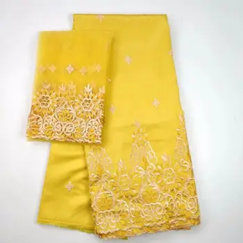 

2018 African George Lace Fabric With Blouse Indian Water YELLOW Fabric With Blouse For Nigeria Wedding Dress Silk Lace Fabric