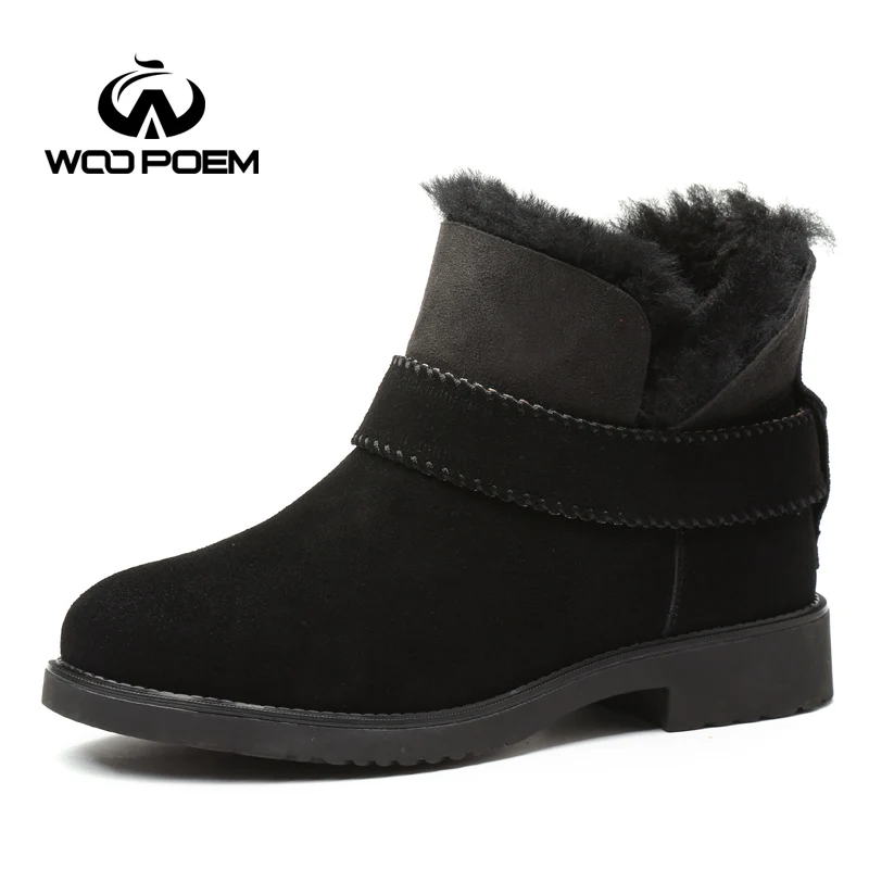 Г., новая зимняя обувь женские зимние ботинки на плоской подошве дышащая обувь из коровьей замши Ботильоны на низком каблуке плюшевые женские ботинки