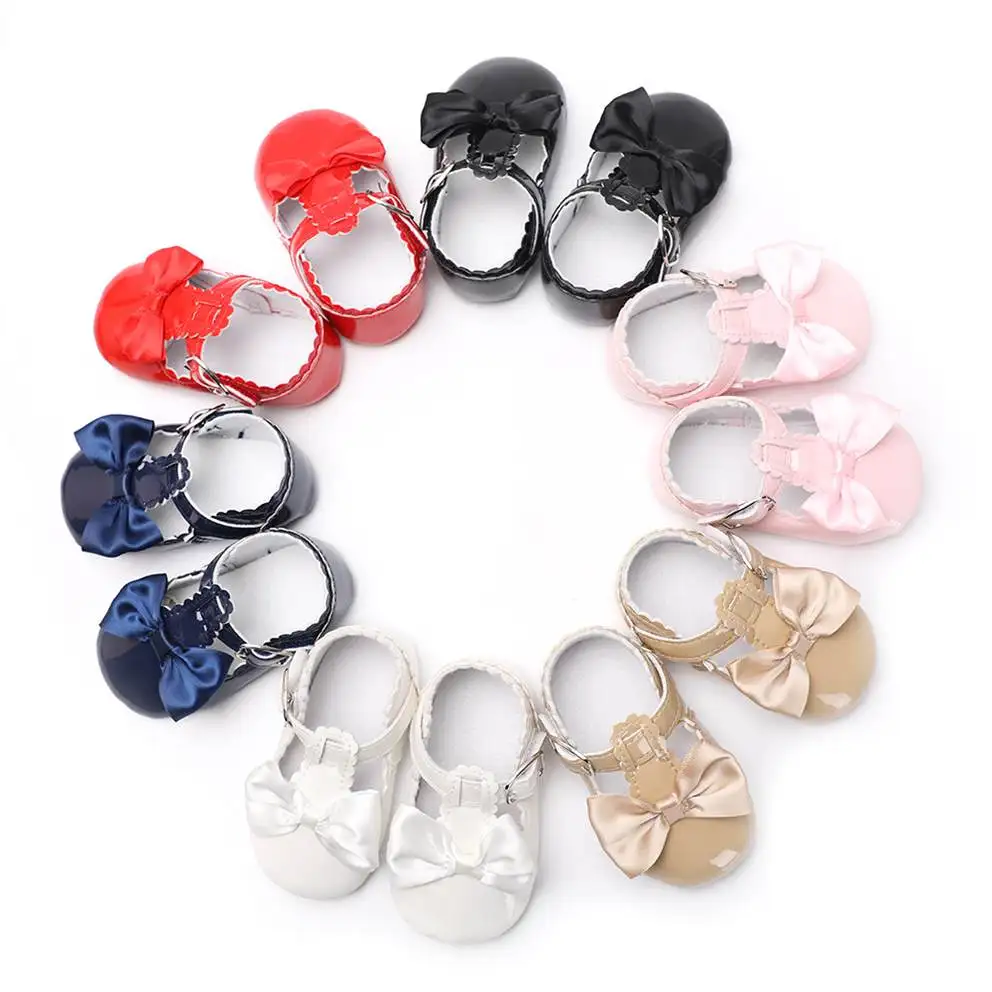 

Newborn Baby Shoes Girls Party Princess Booties Beautiful Bow Buckle Strap PU Leather Toddler Crib First Walkers 0-18 Month