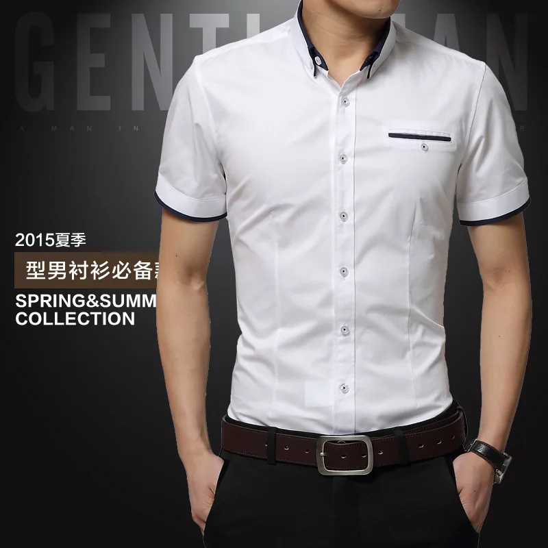 2016 New Arrival Brand Men's Summer Business Shirt Short Sleeves Turn-down Collar Tuxedo Shirt Shirt Men Shirts Big Size 5XL