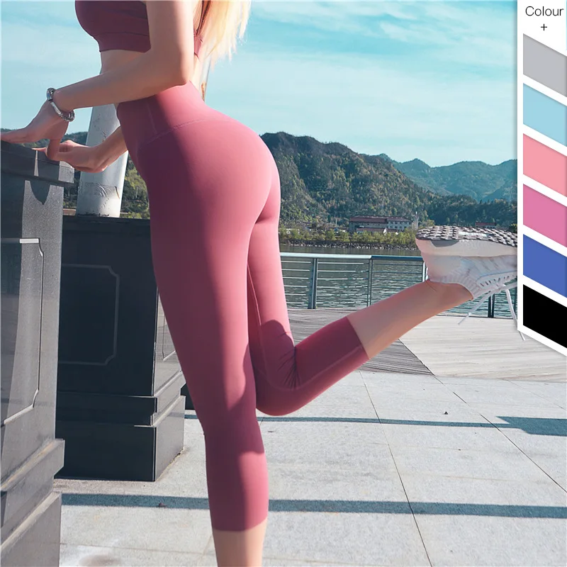 

New 4-way Stretchy Sport Yoga Capri Pants Women Squatproof High Waist Running Gym Cropped Trousers Plain Workout Tights Leggings