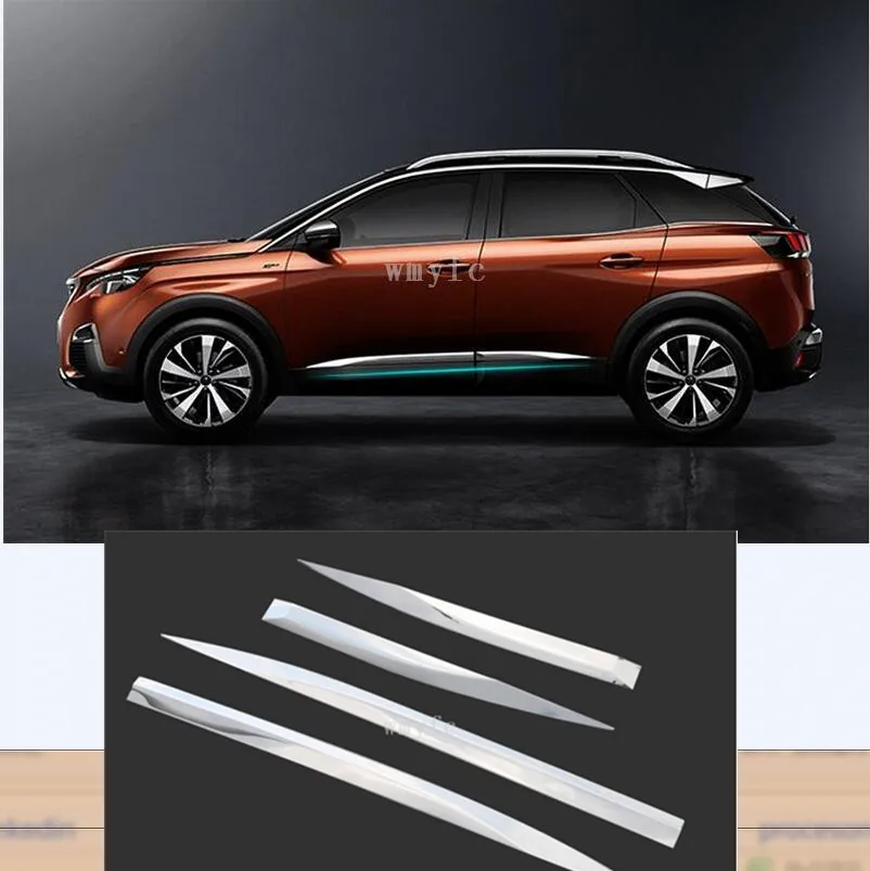 

For Peugeot 3008GT 2016 2017 2018 2019 car body bumper cover detector stainless steel Side Door trim stick Strip Molding 4pcs