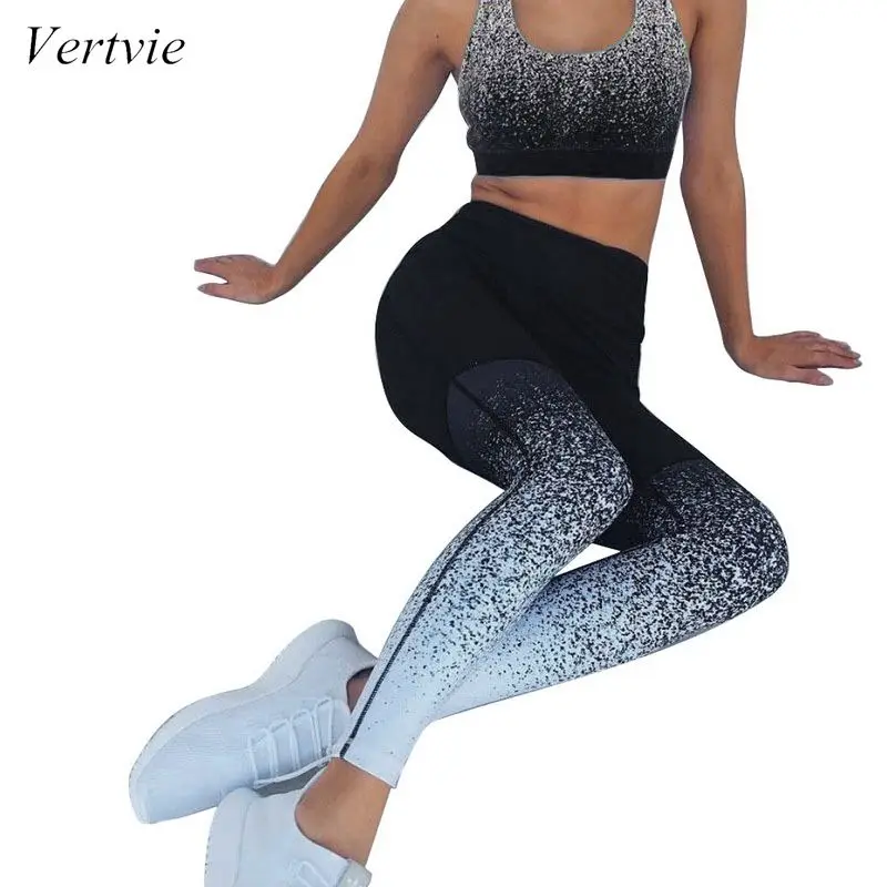

Vertvie Women's Sports Set Gradient Print Gathered Thin No Trace Slim Thin Sports Set High Waist Two Pieces Sportwear 2019