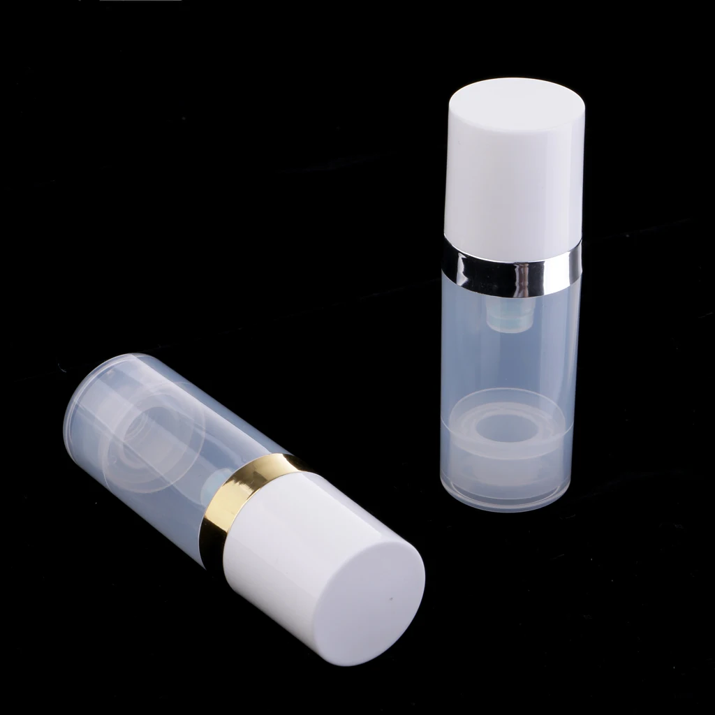 10ml Empty Makeup Bottles Pump Tubes, Clear Plastic Lotiions Cream Cosmetics Container Set of 2 Refillable for travel and DIY