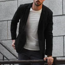 Feitong мужские облегающие льняные костюмы с карманами, черные, белые, с длинным рукавом, Блейзер, куртка, Осень-зима, верхняя одежда