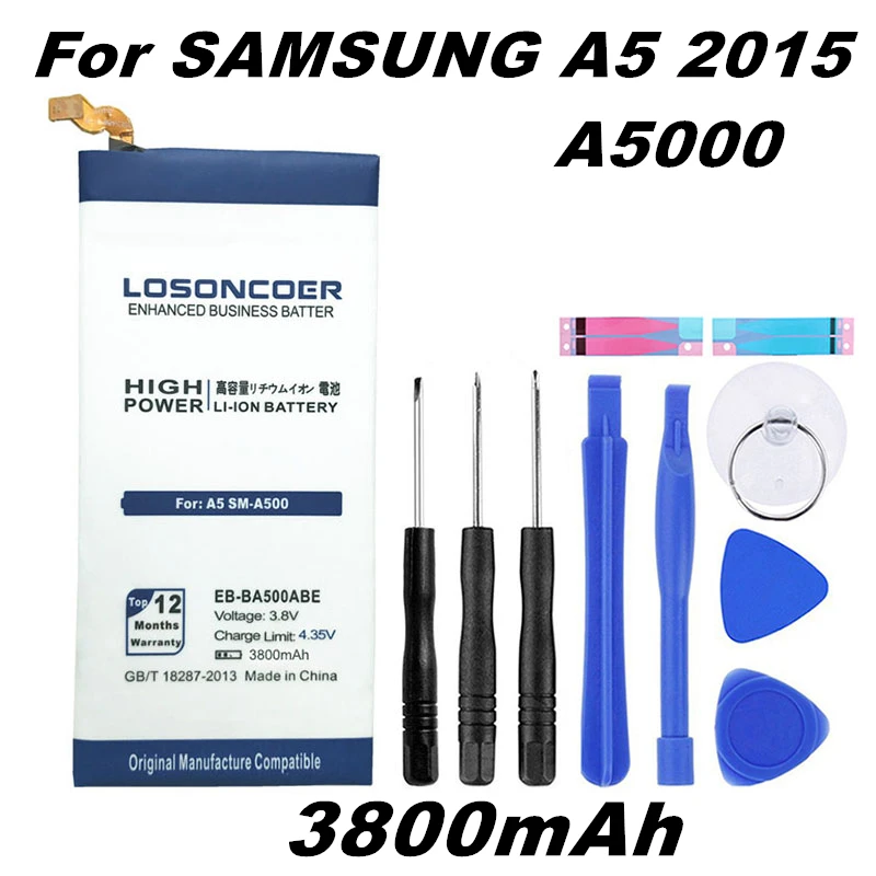 

LOSONCOER 3800mAh EB-BA500ABE Battery For Samsung Galaxy A5 2015 A5000 A5009 A500F A500H SM-A500 SM-A500F A500K SM-A500FU Free t
