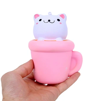 

Pop Cute Cup Cat Squeeze Toys Pink Dolls with Smiles Stickers Wishy Squishy Cute Christmas Scented Anti-stress Toy Gift
