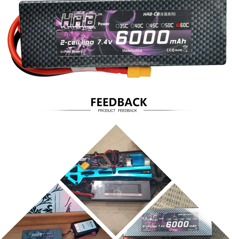 2 шт. HRB 2S 7,4 V 6000mah 60C Lipo батарея RC части жесткий чехол T XT60 Deans EC5 XT90 для Traxxas TRX4 Багги автомобили FPV Самолет лодка