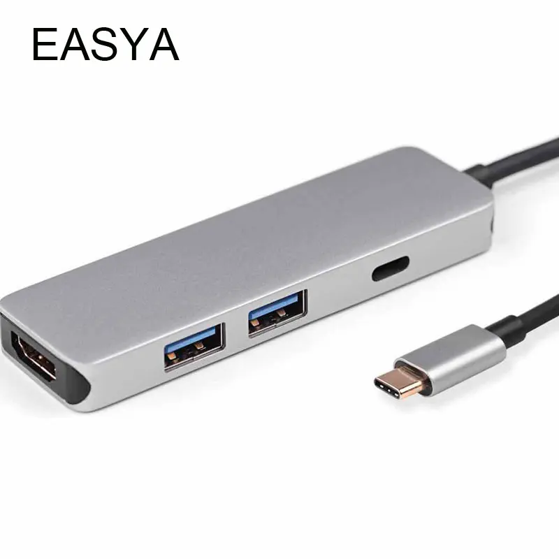 

EASYA 4-in-1 Thunderbolt 3 USB C Hub to HDMI Adapter 4k USB 3.0 Hub with PD Type-C Charging Port for MacBook Pro USB-C Dock