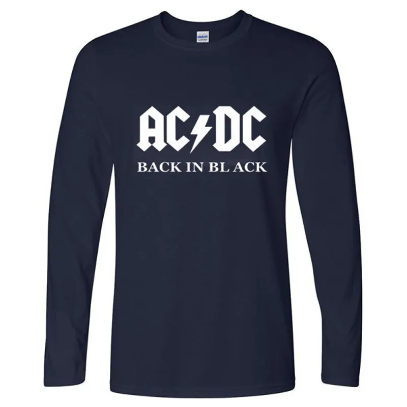 BAIJOE Большие размеры Camisetas AC/DC Группа рок футболка мужская acdc Графические футболки принт Повседневная футболка с круглым вырезом в стиле хип-хоп с длинным рукавом - Цвет: navy