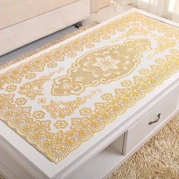 

PVC Table Cloth Rectangular Waterproof Oilproof Hot Stamping Plastic Tablecloth Hollow Out Coffee Cabinet Cover Table Mats