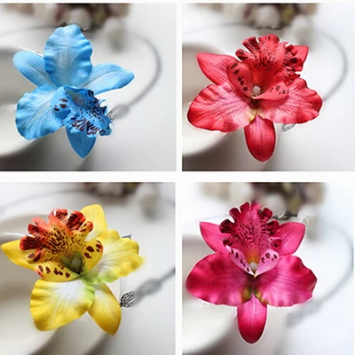 New Bohemia Bridal Flower Orchid Leopard Hair Clip Hairpin Barrette For Women Girl Wedding Decoration Beach Hairwear