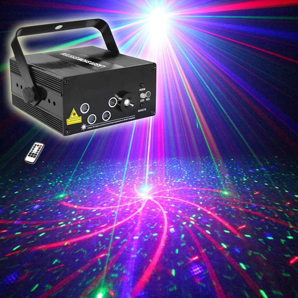 

RGRB Laser Projector Stage Lighting Effect Blue LED 5 Lens 80 Patterns DJ Disco Bar Show Home Party Professional Xmas Light
