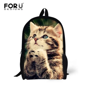 

FORUDESIGNS Cute Cat Print Children School Bags,Animal Design 16 Inch School Bag for Teenagers Boys Girls,Kawaii Kids Schoolbag