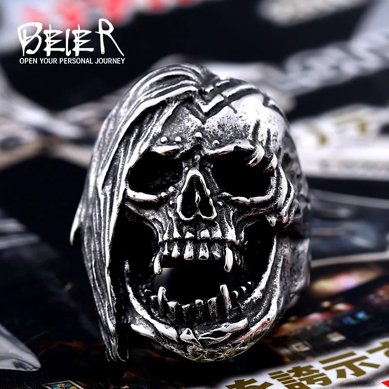 Beier new store 316L Stainless Steel Skull Ring For Men top quality Vintage Exaggerated fashion Jewelry LLBR8-396R