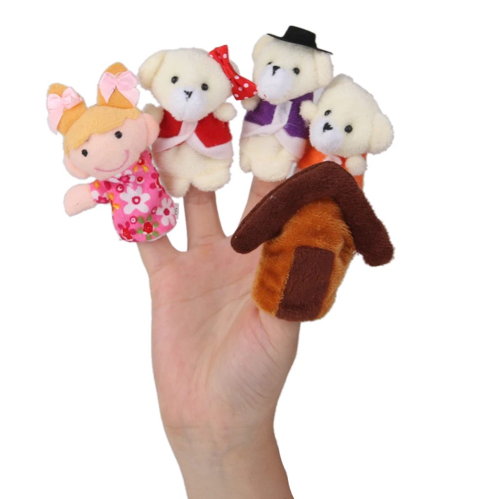 

5pcs/Set Velvet Goldilocks + Three Bears Finger Puppets Christmas Baby Toys Nursery Rhyme/Fairy Tale Kids Toys for Children Boys